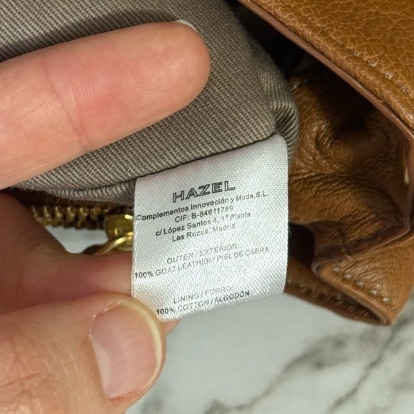 Hazel Leather Top Handle Lock Satchel Crossbody Bag with Gold Hardware - Picture 11 of 14